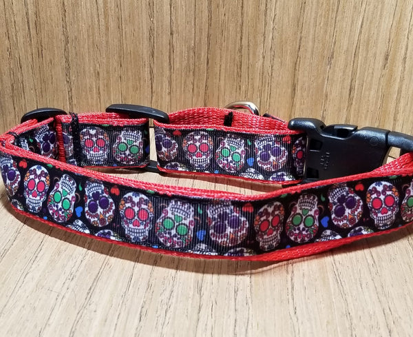 Collar/ Large/ Medium/ Black and Red Sugar Skulls