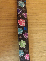 Collar/ Large/ Medium/ Colorful Paw Prints on Black