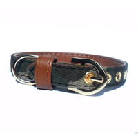 Army Fabric & Brown Faux Leather Collar